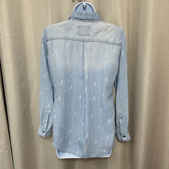 Rails Lightning Bolt Button up Long Sleeve Shirt Women's Size XS Blue Chambray - Picture 2 of 11